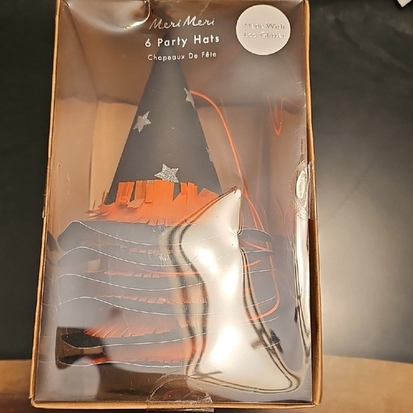 Meri Meri Starry Black and Orange Party Hats - Picture 1 of 2
